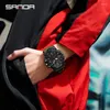 Armbanduhren Sanda G-Stil Schrittkalorimeter Einzelne elektronische Uhr Nachtlicht Wasserdichte Sport Doppelanzeige LED Digital Quarz Männer