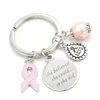 新しい到着ステンレススチールキーリングキーチェーン乳がんの認識ピンクリボンキーチェーン女性のためのキーリングギフト298T