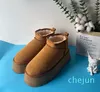 Ultra Mini Boots Snow Boot Platform Kort kvinnor Män kvinnor Fursheepskin Chestnut Sand Mustard Seed Beige Australian Winter Ankle Slipper