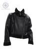 Damen Leder Kunstleder Streetwear Frauen Dicke Warme Kunstleder Pelz Kurze Jacke Herbst Winter Weiblich Reißverschluss Moto Biker Mantel Outwear Tops Y2K 231026