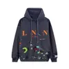 Designer Luxury Lanvins Classic överkropp handmålad tryckt tvättad sliten ren bomulls hoodie tröja för män och kvinnor