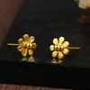 Stud Earrings Pure 24K Yellow Gold 999 SunFlower For Women