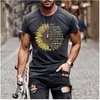 Homens camisetas Mens T-shirt Verão Manga Curta Girassol Crânio Impressão Gráfico Camisetas Ginásio Fitness Camisetas Sportwear Diário Ca218O