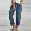 Jeans femininos mulheres moda casual cintura alta calças retas com bolsos jean macacão para leggings denim