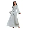 Abbigliamento etnico Abito musulmano sottile in rilievo Dubai Abaya per le donne Turchia Islam Moda Arabia Abito lungo caftano Femme con lacci