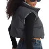 Damesvesten 2024 Winter Dames Cropped Puffer Warm Effen Kleur Omkeerbaar Mouwloos Rits Donsjack Vest Voor Uitloper Streetwear