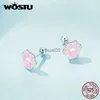 Stud Wostu 925 Sterling Silver Lovely Pink Cat Ear Hoop örhängen för kvinnor Mini Söta Pet Paw Studs Clips Girl Birthday Jewelry Gift YQ231026