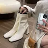 Premium High Heel Short Boots For Women 2023 Black New Soft Leather Boots White Martin Boots 231026