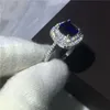 Women Fashion Cushion Cut 3CT Blue 5A Zircon Crystal 925 Sterling Silver Engagement Wedding Band Ring for Women Bijoux306s