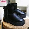 Boots KZZO Fashion Women Ankle Platform Snow Boots Waterproof Genuine Leather Natural Wool Lined Casual Thick Sole Winter Warm Shoes 231026