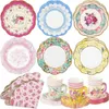 Dishes Plates 8Pcs 7inch Afternoon Tea Vintage Floral Paper Talking Tables Disposable Tableware for Birthday Party Wedding Decoration 231026