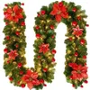 装飾的な花2.7mレッドフラワーガーランドリースのドアのための吊り下げ飾りクリスマス装飾人工クリスマスツリー2024装飾