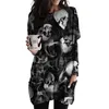 Women's Hoodies 2023 Halloween Coat 3D Horror Print Dress Y2K Medium Längd långärmad t-shirt Fabrik Direktförsäljning