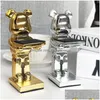 Decorative Objects Figurines Trendy Watch Display Stand Electroplating Cartoon Bear Animal Resin Ornaments Jewelry Storage Rack Celebr Dhnhi