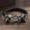 Bangle Viking Bracelet Leather Rope Chain Double Bite Ring For Men Amulet Jewelry Gift MaleBangle2717