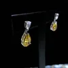 Orecchini a bottone Trendy 3 carati goccia d'acqua diamante giallo massiccio 14K gioielli di fidanzamento in oro bianco 053