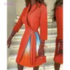 新しいレディースデザイナーの服のシャツドレス女性用Vネックファッションレースアップミドルスリーブプリーツドレスセクシーな衣装女性ベスティド