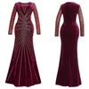 Party Dresses 2023 Women Elegant O-Neck Drill Evening Dress Mermaid Velvet Long Sleeve Floor Length Muslim