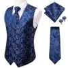 Męskie kamizelki Kolor jedwabiu i krawat Formalne sukienki Slim Vest 4PC Hanky ​​Mankiety do garnituru Blue Paisley Waistcoat251k