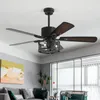 Chandeliers Industrial Wind Ceiling Fan Lamp Retro Dining Room Living Wood Leaf Remote Control Electric