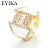 Cluster Rings EYIKA Fashion Style Black White Enamel Geometric Shape Cubic Zirconia Open Adjustable Ladies Luxury Wedding Jewelry