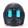 Casques de moto Casque de vélo rétro pour homme adulte Équipement de cyclisme en cuir avec couverture faciale Sécurité S/M/L/XL/XXL