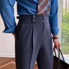 Abiti da uomo Blazer da uomo Office Men Business Casual British Fashion Stripe Pantaloni per uomo Social Club Outfit Pantalones Hombre
