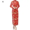 Ubrania etniczne kobiety Cheongsam sukienka Vintage Elegancka elegancka damska damska szczotka na wesele