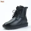 Boots INOE Real Sheepskin Leather Natural Sheep Wool Fur Lined Casual Ankle Winter Snow Boots for Women Warm Shoes Waterproof Black 231026