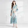 Basic Casual Dresses Vintage Paisley Floral White Maxi Dresses Women Designer Lantern Sleeve V-neck Party Long Dresses 2023 Autumn Winter Elegant Print