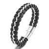 Bracelets de charme à la mode rétro multicouche bracelet en cuir tissé fil d'acier mélangé titane pour hommes personnalisé