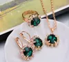 Wedding Jewelry Sets Fashion Jewelry Set for Women Round Crystal Pendants Earrings Ring Sets Bridal Decoration Colorful Three Piece Gifts Conjunto 231025