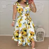 Sukienki swobodne nadruk słonecznika koronkowy sukienka kobiet 2021 Summer2991