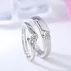 Anelli a grappolo Anello per coppia in argento sterling 925 Zircone Rotondo Apertura creativa Gioielli da sposa romantici regolabili per donna