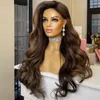 180dichtheid Braziliaans haar Lichaamsgolf Asbruin Blond Highlights Gekleurde Kanten Voorpruik Transparant Kant Frontale Pruiken Synthetisch voor Dames