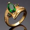 Eheringe Luxus Weibliche Grüne Kristall Stein Ring Vintage Gelbgold Dünn Für Frauen Charme Blatt Zirkon Engagement253U