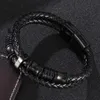 Charm armband mode män svarta läder armband bileklik pulseiras rostfritt stål låsande manliga armband smycken gåvor228y