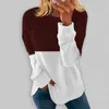 Frauen Pullover Doppel Farbe Rundhals Langarm Große Top 2023 Winter Sweatershirt Damen Sweat Shirt