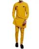 Men's Tracksuits Dashiki Tradition T-shirt Set Four Seasons Round Neck Stripe Yellow Noble Long Sleeve African National Casual Dress M-4XL