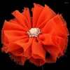 Decorative Flowers 5pcs/lot 3" 16 Colors Born Artificial Chic Shabby Chiffon Alloy Rhinestone Button Flower For Baby Girls Hair Accessories