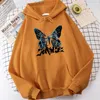 Women's Hoodies Blue Beautiful Butterfly Printed Sweatshirt Female Casual Fleece Hooded Autumn Crewneck Simple Oversized Men's Tops