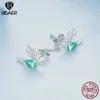Stud BISAER 925 Sterling Silver Hummingbird Earrings Green Drop Ear Clip Plated Platinum For Women Party Original Fine Jewelry YQ231026
