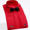 Men's Dress Shirts Bowtie Slim Fit Solid Wing Tip Collar Tuxedo Shirt Wedding Party Club With Long Sleeve Male Tops