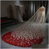 Bridal Veils Luxury Red Wedding Veils Chic One Layer Sequins Flower 3-Meters Long Bridal Accessories Cathedral Length Veil Custom Made Dh7Gk