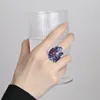 Cluster Rings Vintage Ethnic Style Enamel Fired Blue Peony Flower Adjustable Ring For Women Fashion Floral Luxury Party Vacation Jewelry