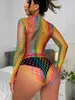 Sexy Set Beach Wear Cover Ups Shoulder Rainbow Hollow Out Mesh Crochet Dress Woman Swimsuit Up Underwear Set Fishnet Clothes Hot 230808