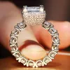 Verklig solid 925 Sterling Silver Gemstone Rings for Women Luxury Square 3 Carat Diamond Engagement Wedding Ring Fine Topaz Jewelry277x