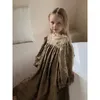 Robes pour filles, vêtements pour enfants, robe de printemps et d'automne, en trois dimensions, fleurs brunes brodées, princesse douce et décontractée, 2023