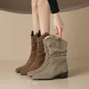 anaokbos/hored the Shore 〜Pineed Pile Boots for Women's New Short Boots、厚いヒールウエスタンカウボーイブーツ231026