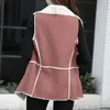 Vrouwen Vesten Mode Vrouwen Bovenkleding Effen Mouwloos Hertenleer Stiksels Casual Vest Top Losse Jassen Revers Vest Jassen